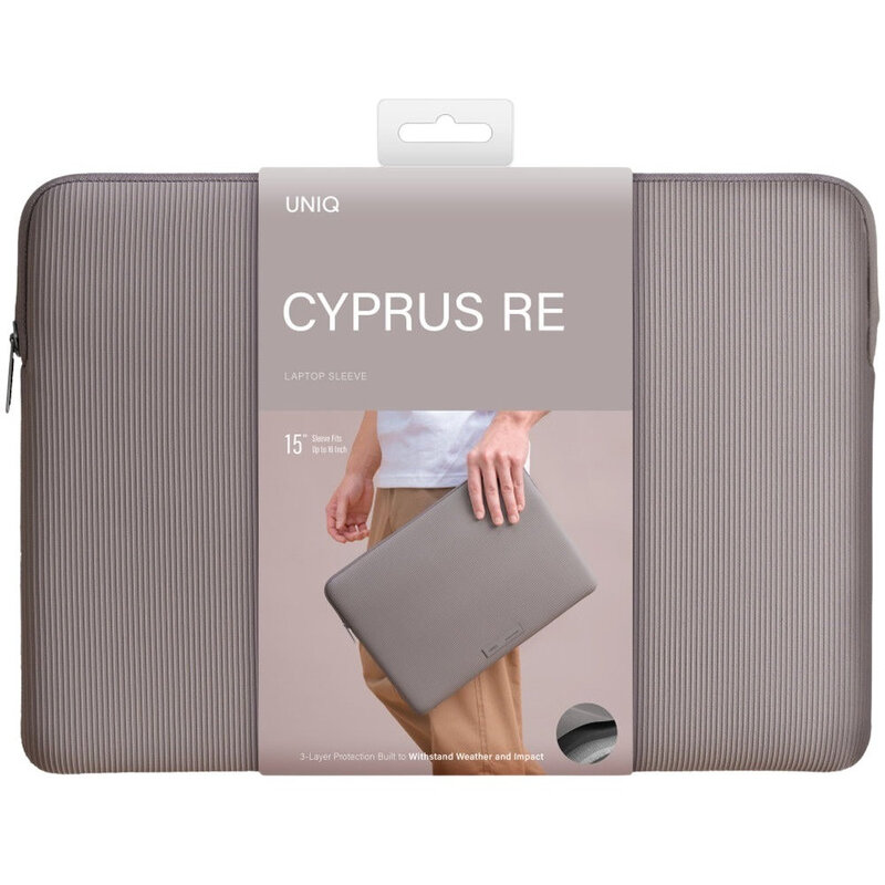 UNIQ Cyprus Ridge Edition Water-Resistant Neoprene Laptop Sleeve 15 (Up To 16) - Pewter Grey