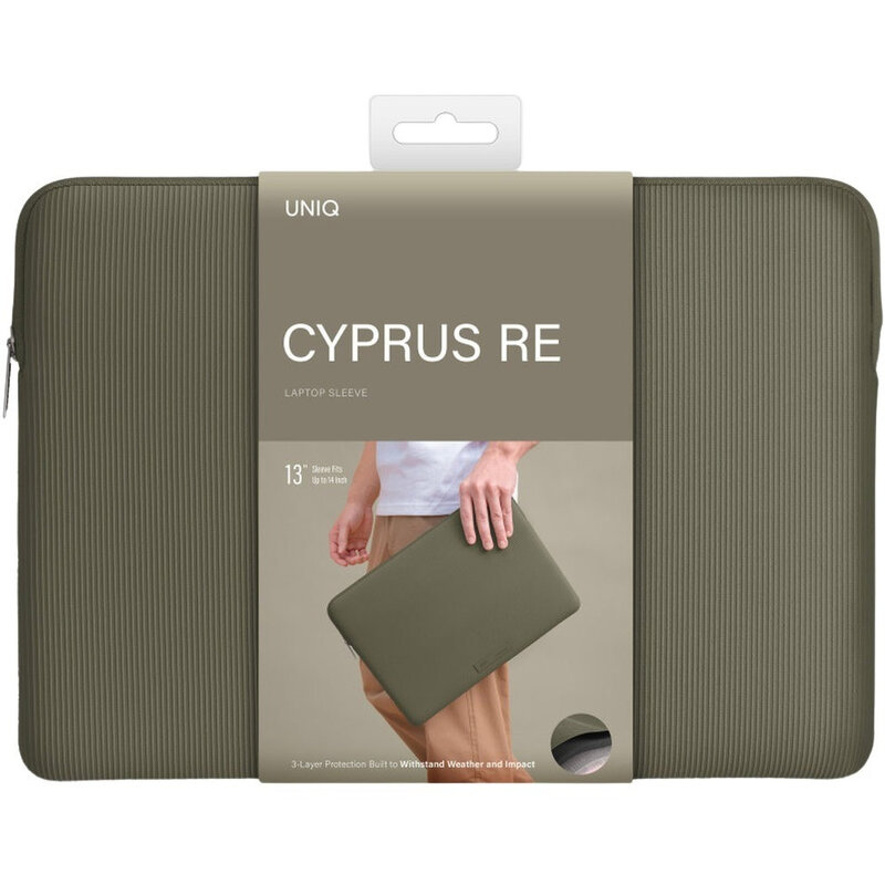 UNIQ Cyprus Ridge Edition Water-Resistant Neoprene Laptop Sleeve 13 (Up To 14) - Dark Sage Green