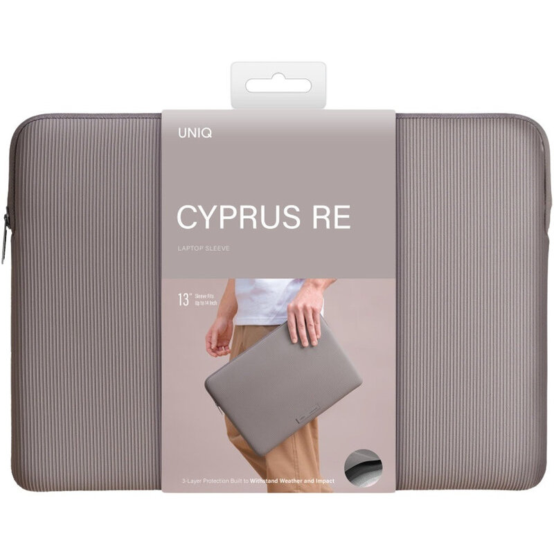 UNIQ Cyprus Ridge Edition Water-Resistant Neoprene Laptop Sleeve 13 (Up To 14) - Pewter Grey