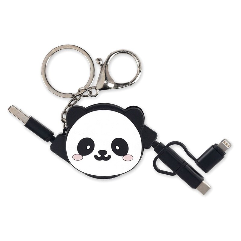 Legami Charge 'N' Roll - 3-in-1 Retractable Charging Cable - Panda (USB-C / Micro-USB / Lightning)