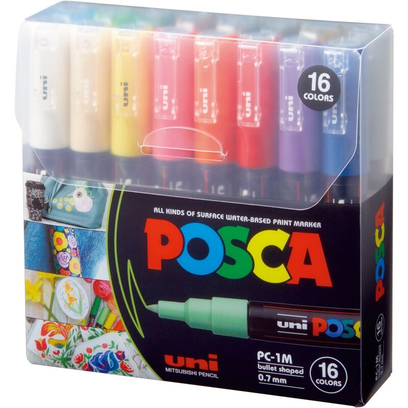 Uni Ball Uni Posca Water-Based Bullet-Tip Markers PC-1M (16 Colors)