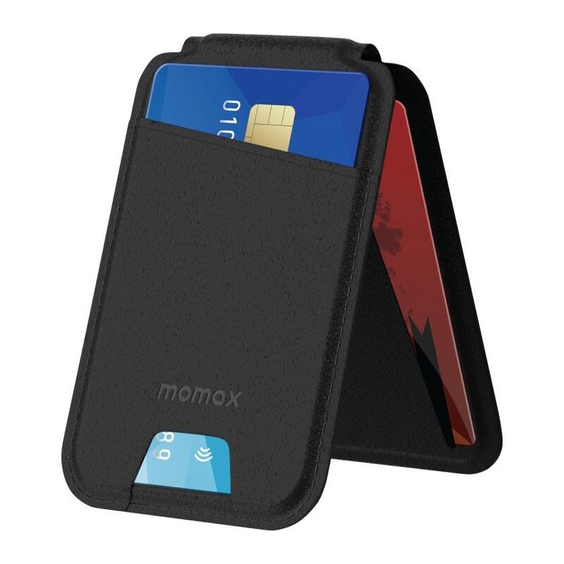 Momax 1-Wallet Magnetic Card Holder with Stand - Black