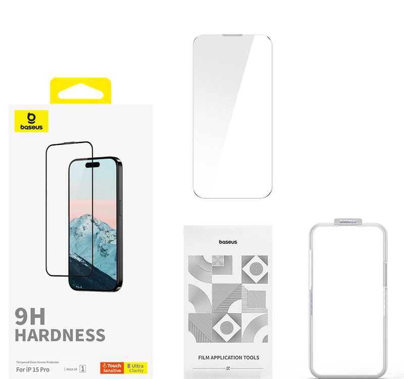 Baseus Diamond Series Full-Coverage HD Tempered Glass Screen Protector For iPhone 15 Pro - Clear