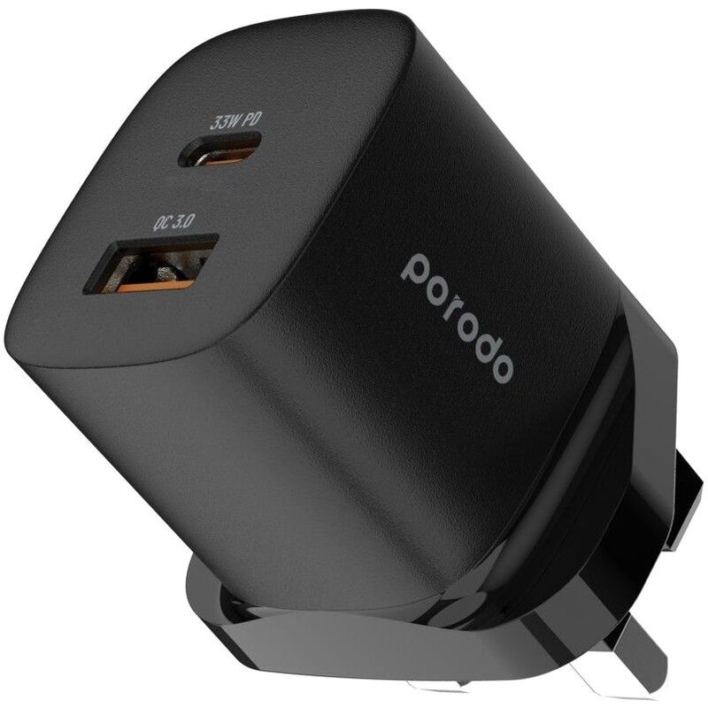 Porodo Quick Charger Power Adapter 33W PD GaN - Black