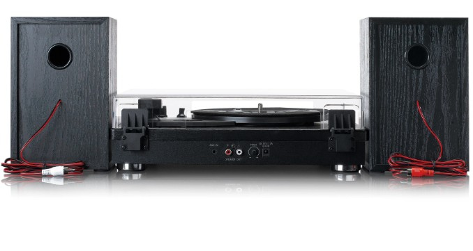 Lenco LS-101BK Belt Drive Wooden Turntable with Speakers - Black Wood